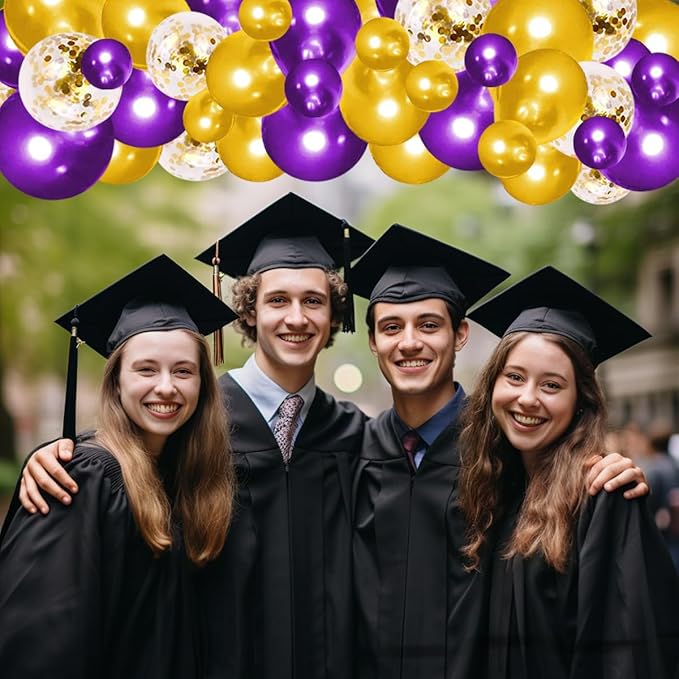 Purple Gold Balloon Arch Garland Kit - 119PCS Pearl Purple and Gold Balloons Gold Confetti Balloons for Purple Birthday Wedding Graduation Anniversary Party Decorations