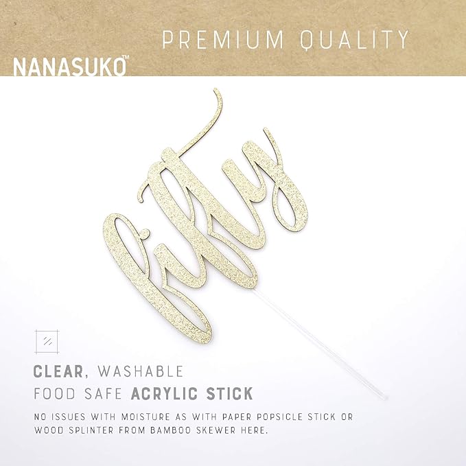 50th Birthday Cake Topper - fifty - Double Sided Gold glitter - Premium quality Made in USA