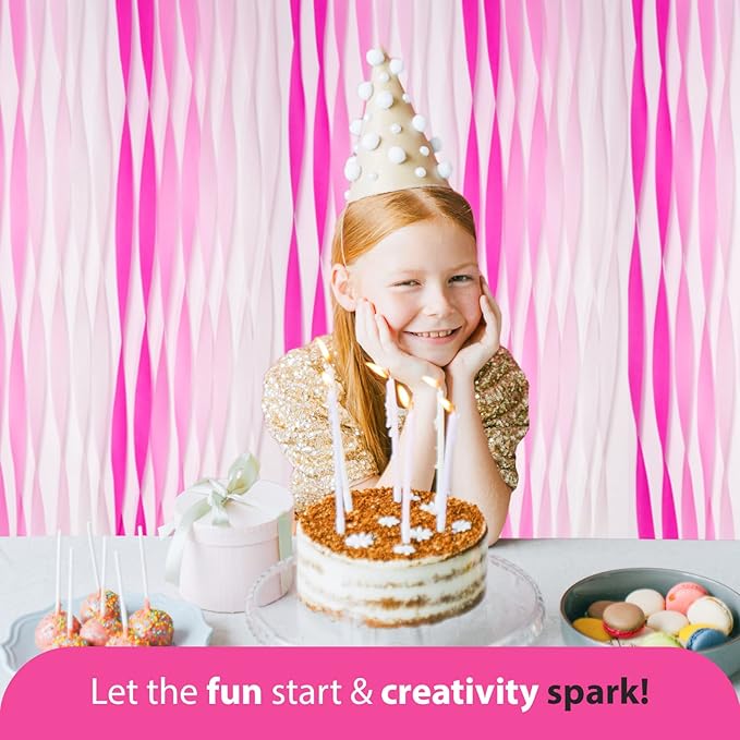 Captain Décor 8 Pink Streamers with White, 656ft Pack of Pink Crepe Paper Streamers for Bachelorette Party Decorations, Birthday Decor (1.8 inch x 82 ft/Roll)
