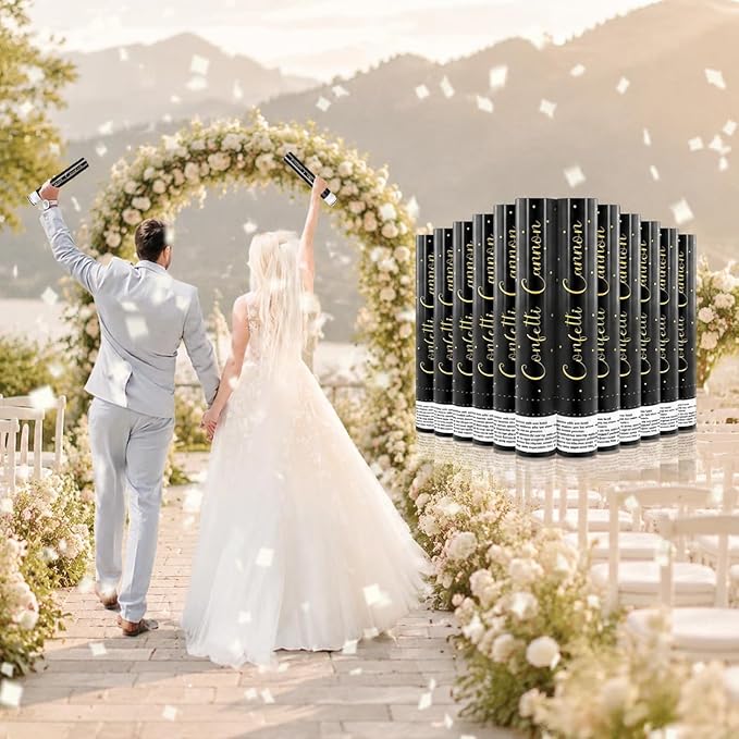 Confetti Cannon White Party Poppers 12 Pack Paper Confetti Poppers Wedding Confetti Shooters 12 inch Cannons for Wedding Graduation New Year Eve Celebration Christmas Birthday Party