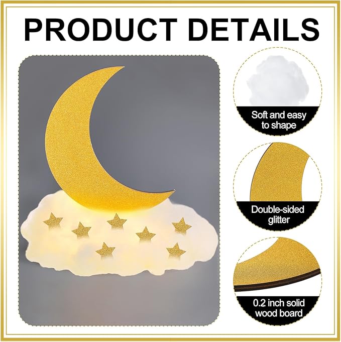 Wonderjune 9 Sets Twinkle Twinkle Little Star Table Centerpieces DIY Moon Stars Baby Shower Decorations Light Star Cloud Decor for Baby Shower Birthday Party DIY Crafts(Glitter Gold)