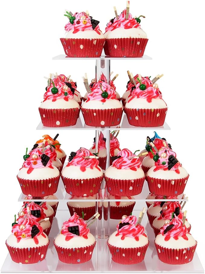 YestBuy 4 Tier Cupcake Stand, Acrylic Cupcake Tower Stand, Premium Cupcake Holder, Clear Cupcake Display Tree Tower Stand For 52 cupcakes, Display for Pastry Wedding Birthday Party