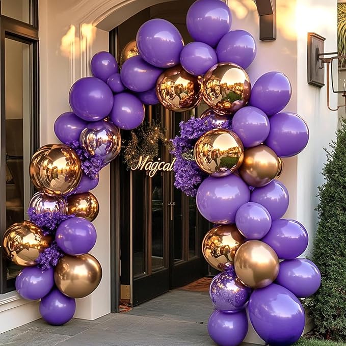 RUBFAC 135pcs Purple Balloons, Latex Lavender Lilac Balloon Different Sizes 18 12 10 5 Inch for Garland Arch Birthday Baby Shower Anniversary Wedding Masquerade Party Decoration