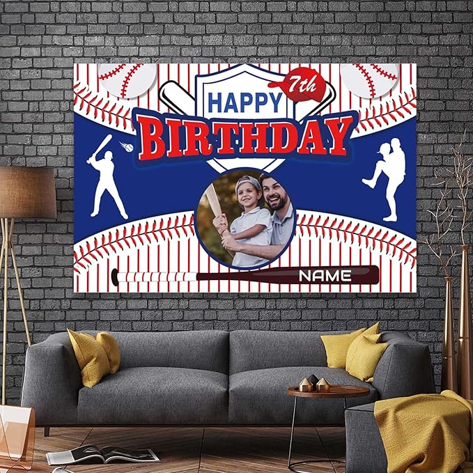 Custom Baseball Sports Happy Birthday Party Decorations Supplies Personalized Baseball Sports Birthday Backdrop Banner(4x6ft)