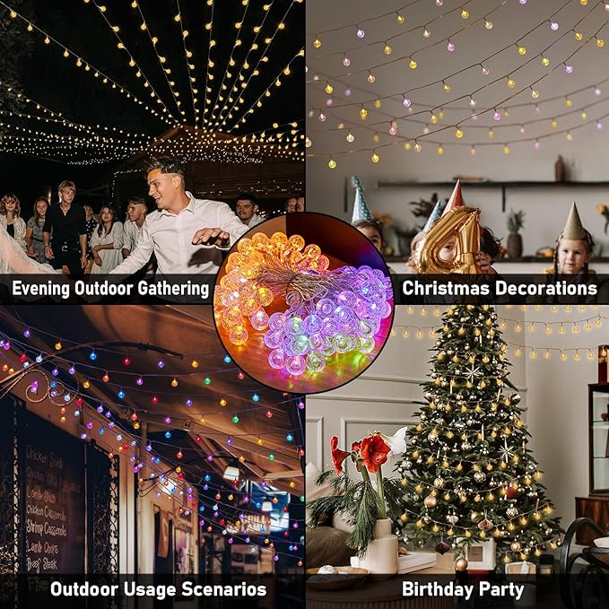 YCoisini 39FT Outdoor String Lights, 68 LED Patio Lights with Remote Control, Voice-Activated & Music Sync Mode, 16 Color-Changing Modes, Waterproof for Patio Garden Party Decor