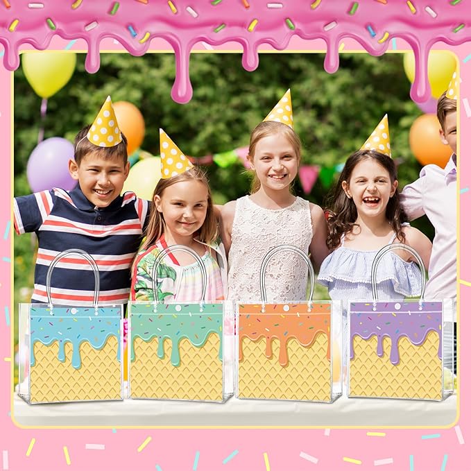 Aliceset 24 Pcs Gift Bags with Handle Clear PVC Candy Treat Goodies Tote Bags for Summer Birthday Party Favor Supplies
