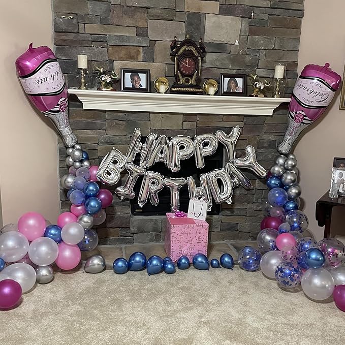 Silver Happy Birthday Balloon Banner, 16 Inch Foil Mylar Happy Birthday Balloons Letters, Reusable Happy Birthday Sign, Silver Birthday Decorations for Women, Men, Boys and Girls