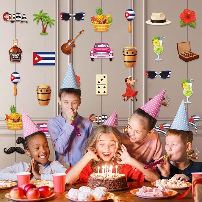 6 Pcs Havana Nights Party Garlands Cuban Party Decorations Havana Nights Hanging Garland Banner Vintage Car Bandera Palm Tree Decor Photo Booth Props for Cuba Birthday Ceiling Decor