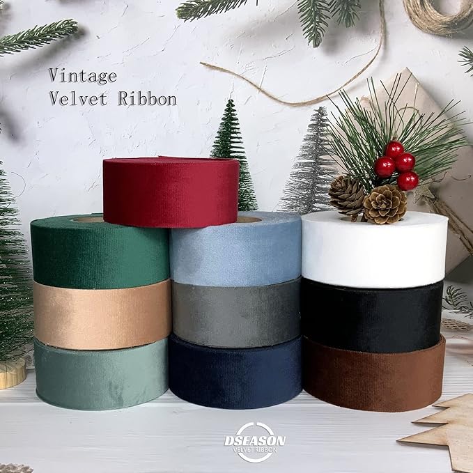 Velvet Ribbon Set 1.5" x 10 Yards, 1 Rolls, Dseason Handmade Black Velvet Ribbon Set for Gift Wrapping & Bow Making, Christmas Tree, Wreath Decoration, DIY Crafts Decoration