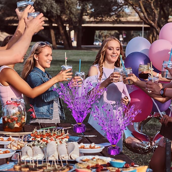 Crowye 18 Pcs Foil Spray Centerpiece Table Decoration Party Star Burst Metallic Graduation Table Centerpieces for Spring Party Birthday Season Wedding Holiday(Purple)