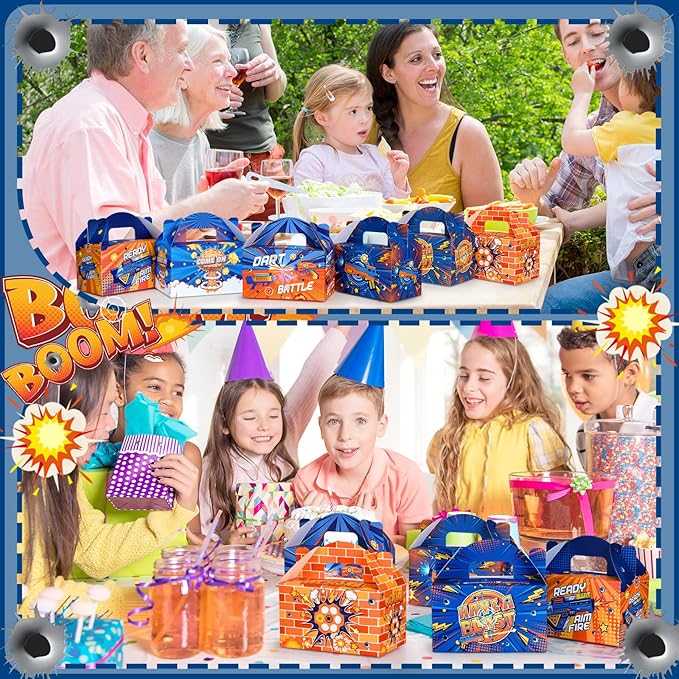 Dunzoom 24 Pcs Dart Birthday Party Supplies Dart Gift Boxes Goodie Candy Treat Cookie Boxes Candy Party Containers with Handles for Theme Birthday Favors Wrapping