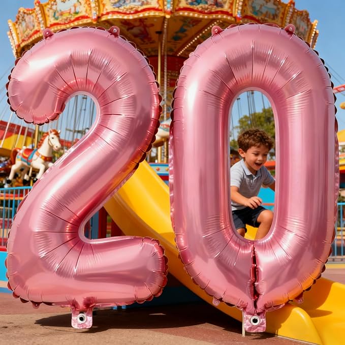 Pink Number 20 Balloons 40 Inch Giant Pink 20 Foil Mylar Balloons for 20th Birthday Anniversary Events Party Decorations