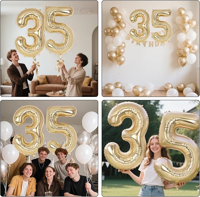 Champagne Large Number 35 Balloon, 40 Inch Light Gold Foil Helium Number Balloons, Giant Mylar Number 35 Balloons for 35 Years Old Birthday Party Anniversary Decorations (Champagne Gold 35)