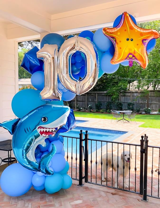 Under The Sea Balloon Arch Garland Kit, 154Pcs Ocean Themed Party Decorations with Blue Balloons, Marine Animals Foil Balloons for Ocean Theme Birthday Baby Shower Wedding Party Supplies