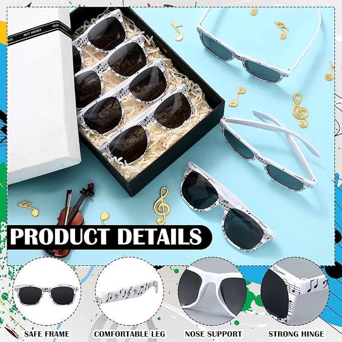 12 Pcs Music Notes Sunglasses Funny Photo Props Decoration Staff Music Themed Sunglasses for Adult Novelty Gifts for Musical Lovers Birthday Supplies