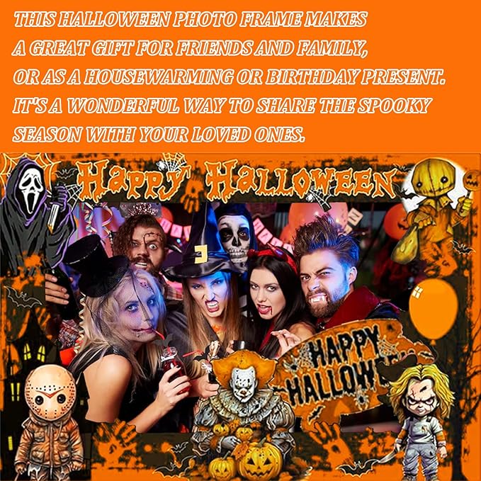 Halloween Photo Booth Props Kit – 16 Pcs Party Selfie Frame and Photo Props for Indoor Outdoor Decorations, Pumpkin Ghost Bat Designs for Halloween Events (Orange)