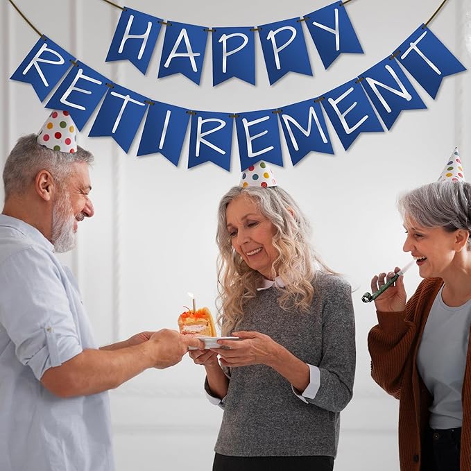 Retirement Party Decoration - Happy Retirement Blue & Silver Banner For Coworks Women Men - Wall Hanging Decor for Outdoor Mantle Fireplace - Farewell Party Supplies & Decor Banner for Home Office-A04