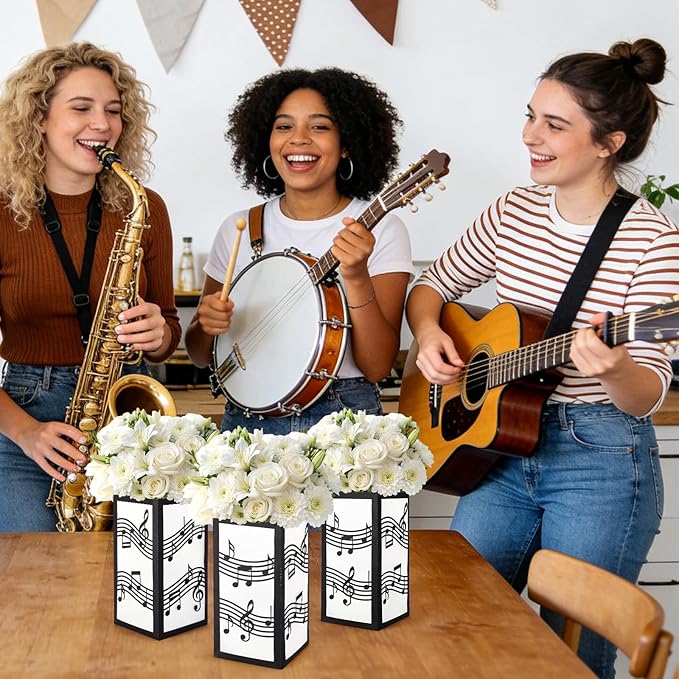 AnyDesign 8 Pcs Music Table Centerpiece Black Music Note Paper Lantern Boxes Decoration for Wedding Musical Party Photo Prop Flower Arrangement Decor