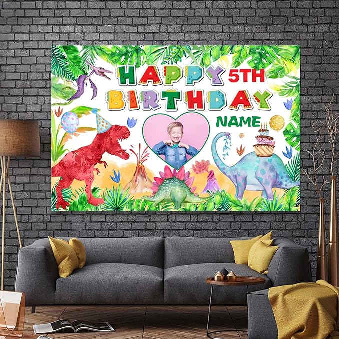 Custom Dinosaur Happy Birthday Party Decorations Supplies Personalized Dinosaur Birthday Backdrop Banner(4x6ft)