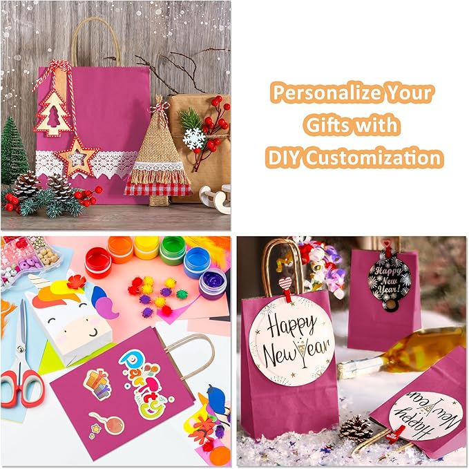BagDream Small Gift Bags 25Pcs 5.25x3x8 Hot Pink Paper Bags with Handles, Kraft Pink Paper Sacks for Small Gifts, Birthday, Wedding Party Favor, Retail, Merchandise