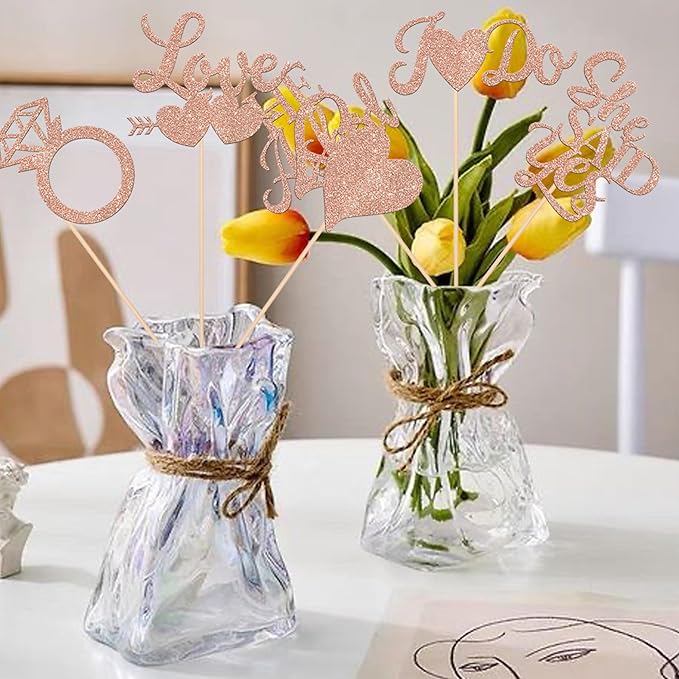 12 Pack He Asked She Said Yes Centerpiece Sticks Love Heart I do Ring Table Centerpiece Sticks for Wedding Engagement Bridal Theme Party Supplies Gold (rose gold)