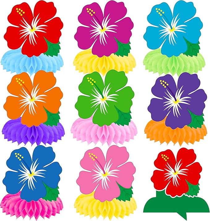 11Pcs Hibiscus Flowers Honeycomb Centerpieces Hawaii Tropical Party Centerpieces for Table Hawaiian Flower Theme Birthday Party Decorations for Hawaii Luau Aloha Party Supplies