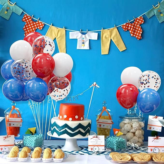 62Pcs Red White and Blue Balloons Kit - 12 Inches Red White Blue Confetti Party Balloons for 4th of July Independence Memorial Day Patriotic Party Decorations