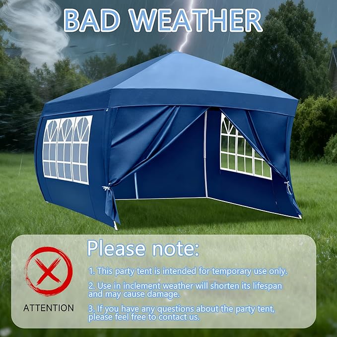 10X10FT Blue Pop Up Party Tent, Outdoor Heavy Duty Party Tent with 4 Removable Sidewalls and Carrying Bag, Portable Gazebos Shelter Sun Shade for Events, Party, Wedding, BBQ, Backyard