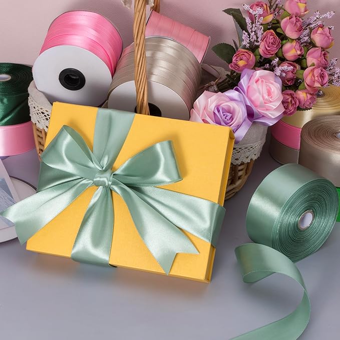 YASEO 1 1/2 Inch Sage Green Solid Satin Ribbon, 50 Yards Craft Fabric Ribbon for Gift Wrapping Floral Bouquets Wedding Party Decoration