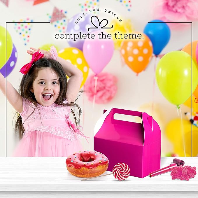 Hammont Candy Boxes Party Favors - 10 Pack Paper Gable Boxes - Ariel Birthday Party Supplies Favor Boxes - Mermaid Birthday Bag & Party Treat Box for Goodies & Gifts –- 6.25" X 3.75" X 3.5" (Pink)