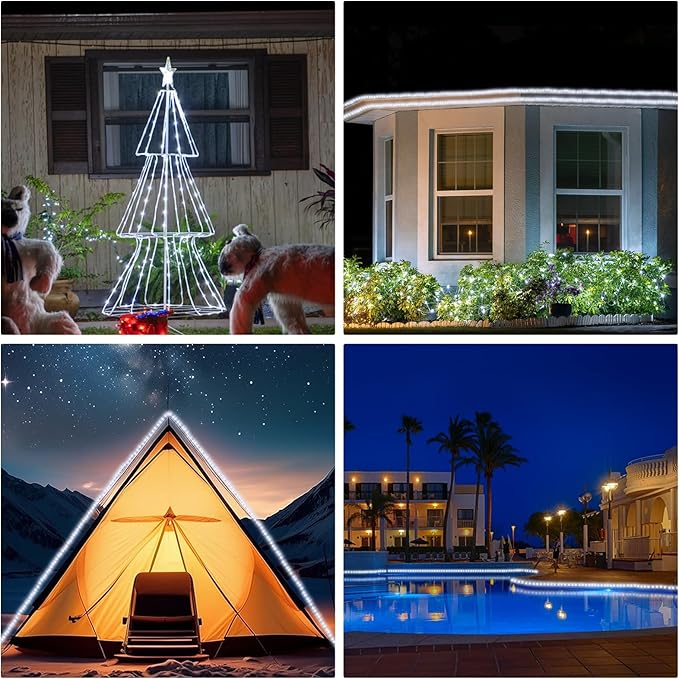 100FT Rope Lights Outdoor, Connectable Trampoline Lights 300LED String Lights Flexible Clear Tube Light Waterproof Rope Light 8 Modes for Camping Yard Pool Canopy Deck Home Outdoor Indoor Decor