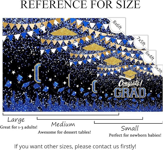 Mocsicka Graduation Party Decorations 2026 Congrats Grad Backdrops for Photography Bachelor Cap Congratulations Grad Photo Backdrop Graduation Prom Party Supplie (Blue and Gold, 7x5ft (82x60 inch))