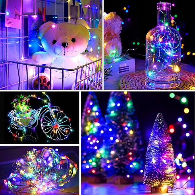 pozzolanas 50 Pack Multi-Colored Fairy Lights Battery Operated 3 Modes 7FT 20 LED Waterproof String Lights Twinkle Silver Wire for Mason Jars Wedding Christmas Halloween Decor (50, Multi-Colored)
