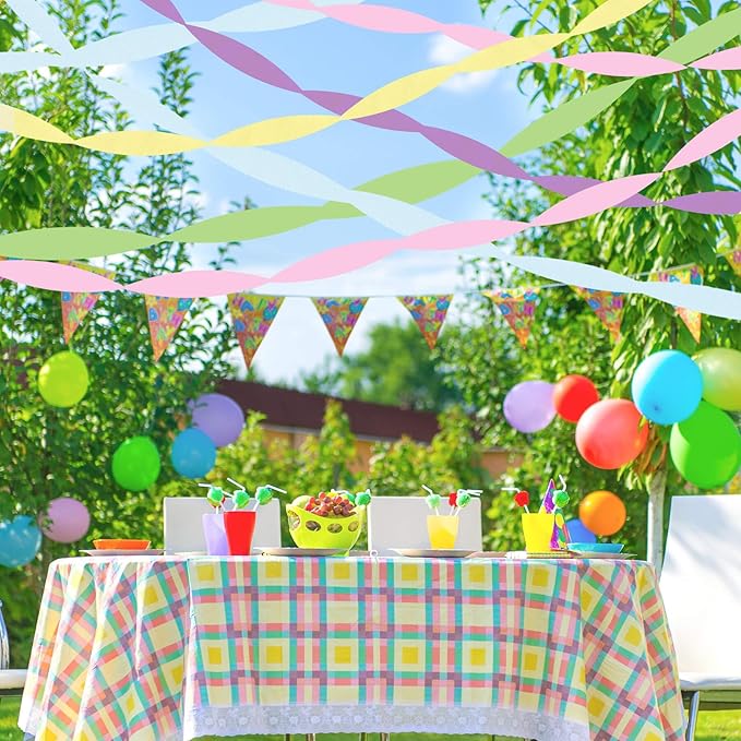 Pastel Crepe Paper Streamers Birthday Party Decorations- Pastel Pink Purple Blue Yellow Green Multicolor Streamers(5 Rolls) for Whimsical Fancy Cartoon Blue Dog Pink Pig Unicorn Bear Ice Cream Party