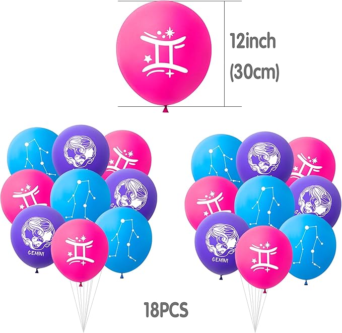 Zodiac Gemini Party Decorations - Gemini Birthday Banner, Cake Topper, Backdrop - Blue, White, Multicolor