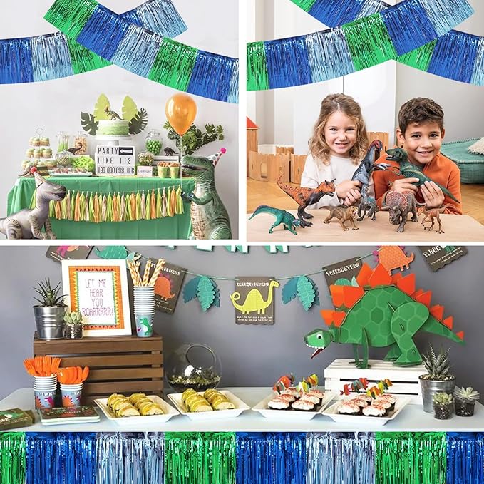 BEISHIDA 3 Packs Metallic Foil Fringe Garland Blue Green Wall Hanging Tinsel Fringe Banners for Car Floats Bridal Shower Wedding Birthday Easter Graduation Holiday Party Decoration(30 Feet)