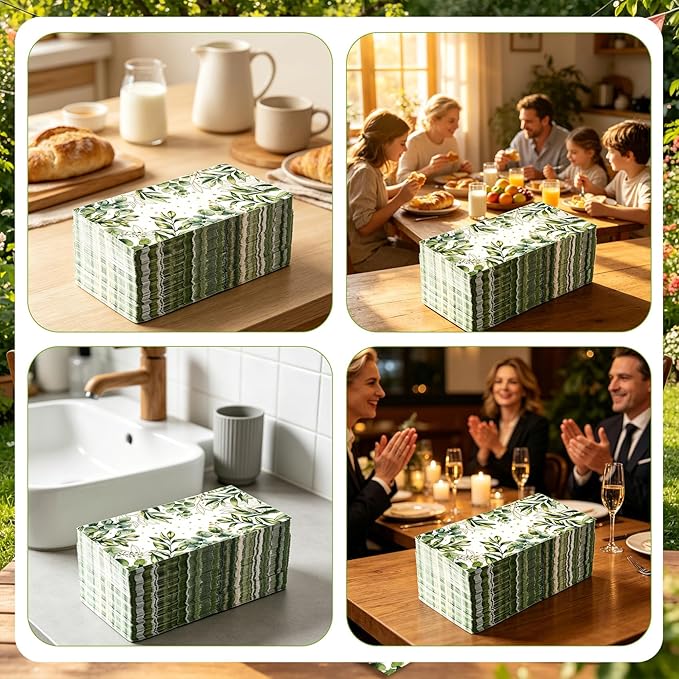 Greenery Paper Napkins, 200 Pcs Green Napkins Disposable, Green Guest Eucalyptus Leaf Decorative Dinner Napkin Paper Hand Towels for Bathroom Wedding Birthday Graduation Spring Party Decor Supplies
