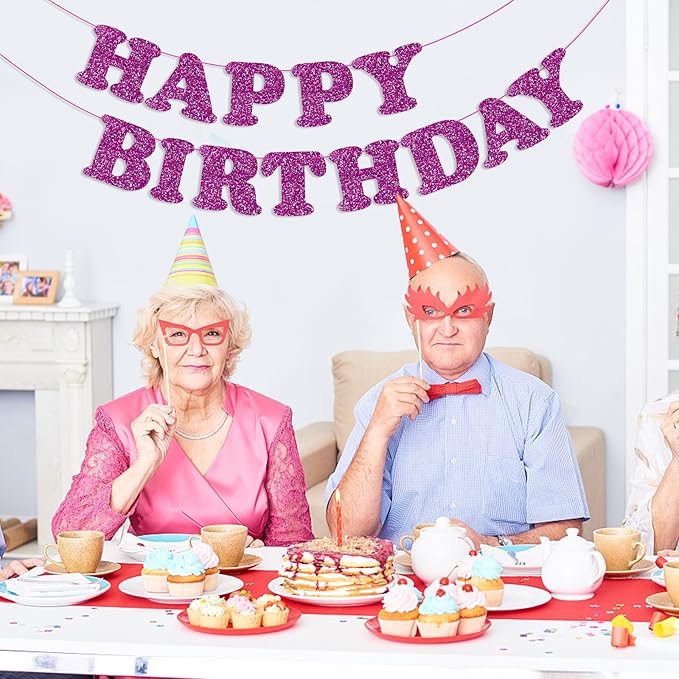 Purple Happy Birthday Banner Birthday Party Decorations Happy Birthday Banner Bunting Garland Sign for Kids Boys Girls Adults Birthday Baby Shower Celebration Party Backdrops Supplies