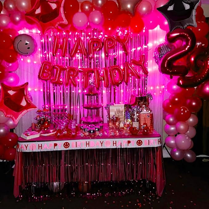 CANREVEL Happy Birthday Banner 13pcs 16 Inch Mylar Foil Letters Sign Balloons with LED Lights Birthday Party Decorations for Kids and Adults - 3D Red