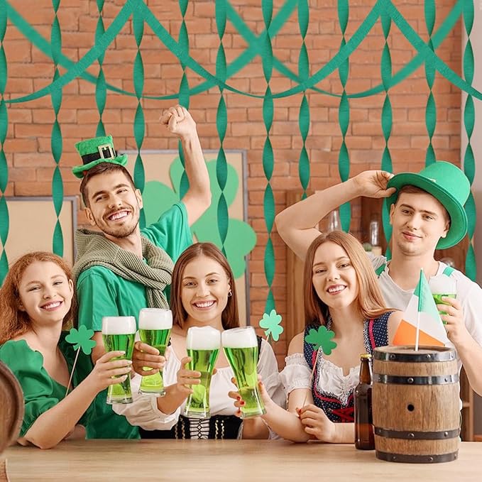 8 Rolls Green Crepe Paper Streamers Party Streamers Photo Booth Backdrop Party Supplies for Birthday Tropical Summer Jungle Dinosaur St Patrick Football Party Decorations(Total 656ft, 1.8Inch x 82Ft