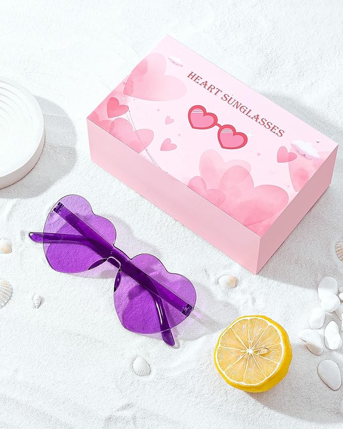 12 Pairs Heart Shaped Sunglasses Candy Color Rimless Fun Heart Glasses for Women Party Favors