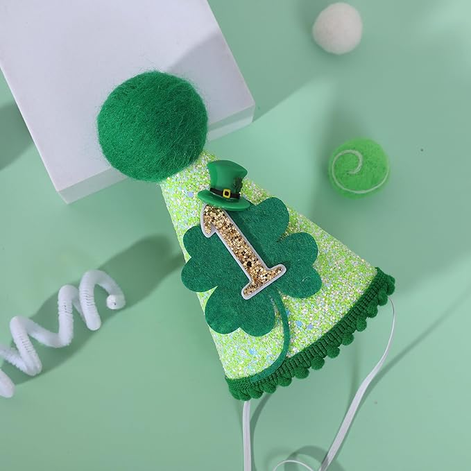 St Patrick's Day 1st Birthday Hat - Boys Girls First Birthday Party Decorations,Green Shamrock Birthday Crown Outfit