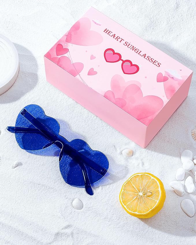 12 Pairs Heart Shaped Sunglasses Candy Color Rimless Fun Heart Glasses for Women Party Favors
