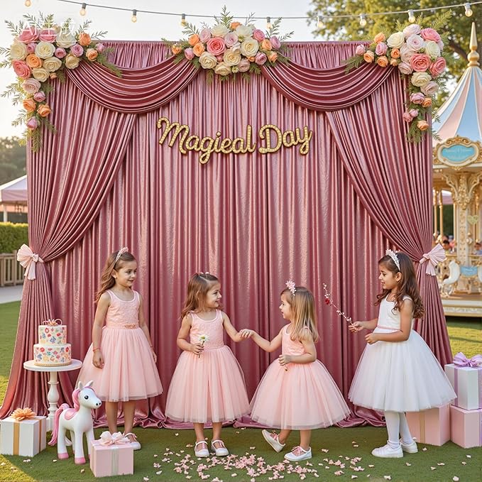 10x10ft Thick Rose Gold Glitter Backdrop Curtain Panels for Parties, Wrinkle Free Sequin Sparking Photo Backdrop Drapes, 2 Panels 5x10ft Shimmer Back Drop Cloth for Wedding Birthday Photography