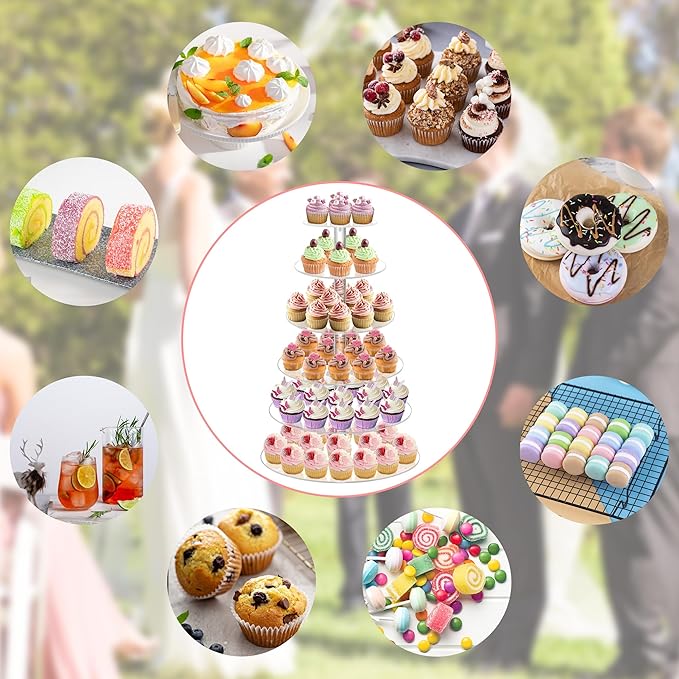 YestBuy Cupcake Stand, 6 Tier Large Cupcake Tower Display, Round Cupcake Holder, Acrylic Dessert Stand, Pastry Display Tree for Party, Wedding, Baby Shower
