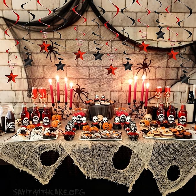 BEISHIDA Red Black Stars Hanging Swirls Graduation Hanging Ornament Decorations for Birthday Party Baby Shower Halloween Congrats Grade 2026 Graduation Decorations,Pack of 15