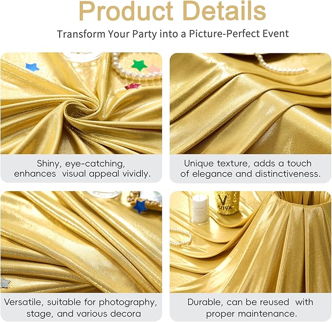 10x10ft Gold Backdrop Curtain for Parties Glitter Sequin Backdrop Wrinkle Free Polyester Drapes Shimmer Back Drop for Wedding Birthday Baby Shower Photo Photography Shiny Background 2 Panels 5x10ft