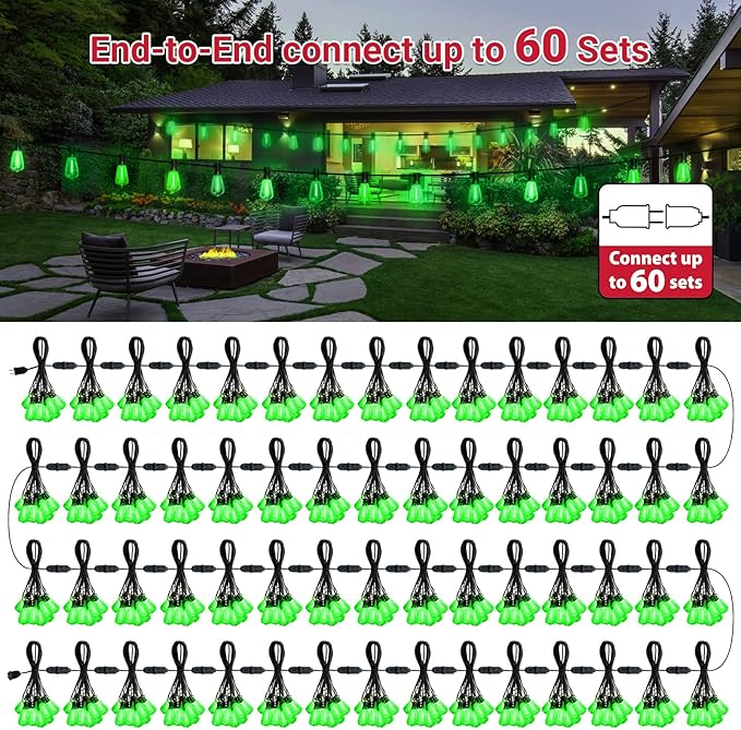 LAMPHOME 4-Pack 26Ft ST38 Green St Patrick's Day Patio Lights,Outdoor String Light with 12+1 Shatterproof LED Edison Bulbs, Waterproof String Lights for Bistro Christmas Party Decor