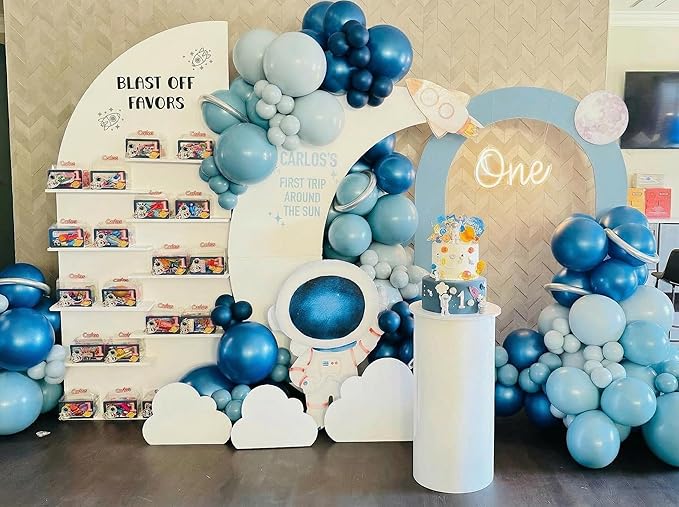 Metallic Blue Balloons, 60Pcs 12Inch Navy Chrome Light Macaron Blue Confetti Balloons for Birthday Baby Shower Wedding Bridal Shower Graduation Decorations