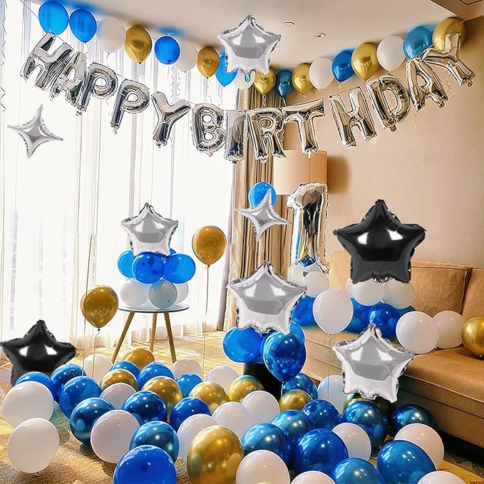 CANREVEL Happy Birthday Banner 13pcs 16 Inch Mylar Foil Letters with 12pcs Star Balloons Birthday Party Decorations for Kids and Adults - 3D Silver